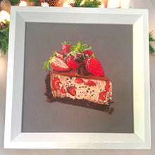 Charger l&#39;image dans la galerie, Original Thread Painting - Strawberry Cake- Embroidery size 8” Framed
