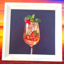 Charger l&#39;image dans la galerie, Original Thread Painting - Strawberry Cocktail - Embroidery size 8” Framed
