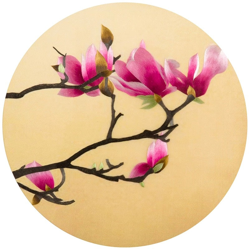 DIY Silk Embroidery kit Magnolia Flowers 20cm