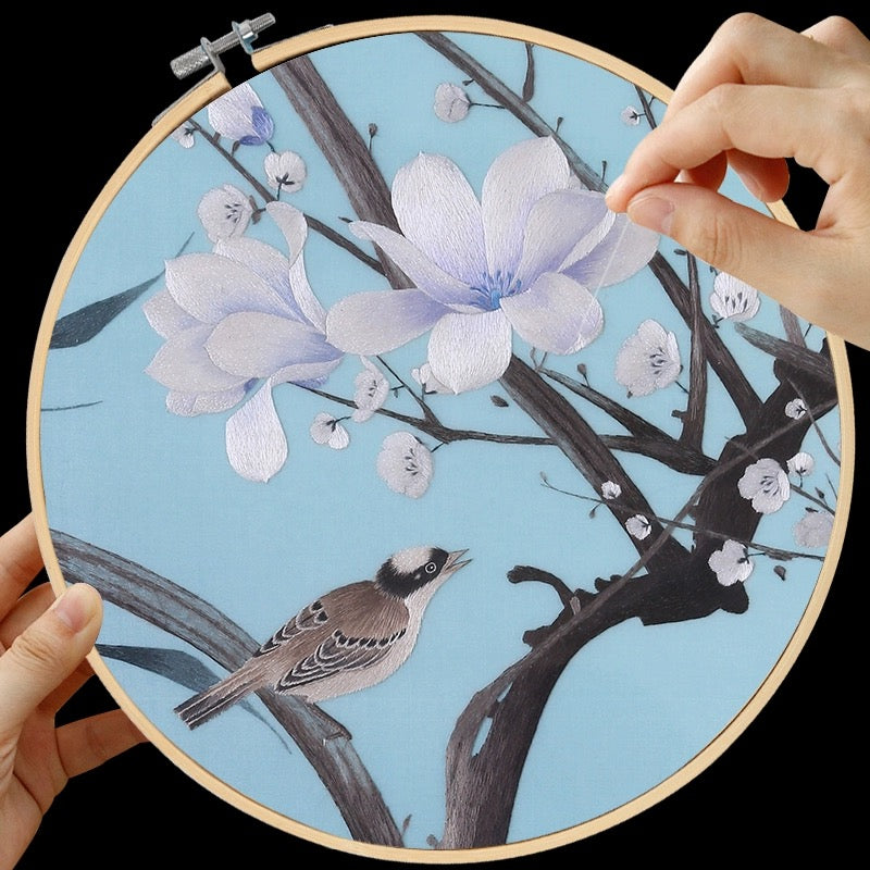 DIY Silk Embroidery kit Magnolia & Bird 20cm