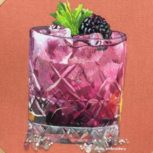 Load image into Gallery viewer, Original Thread Painting - Blackberry Cocktail - Embroidery  Framed
