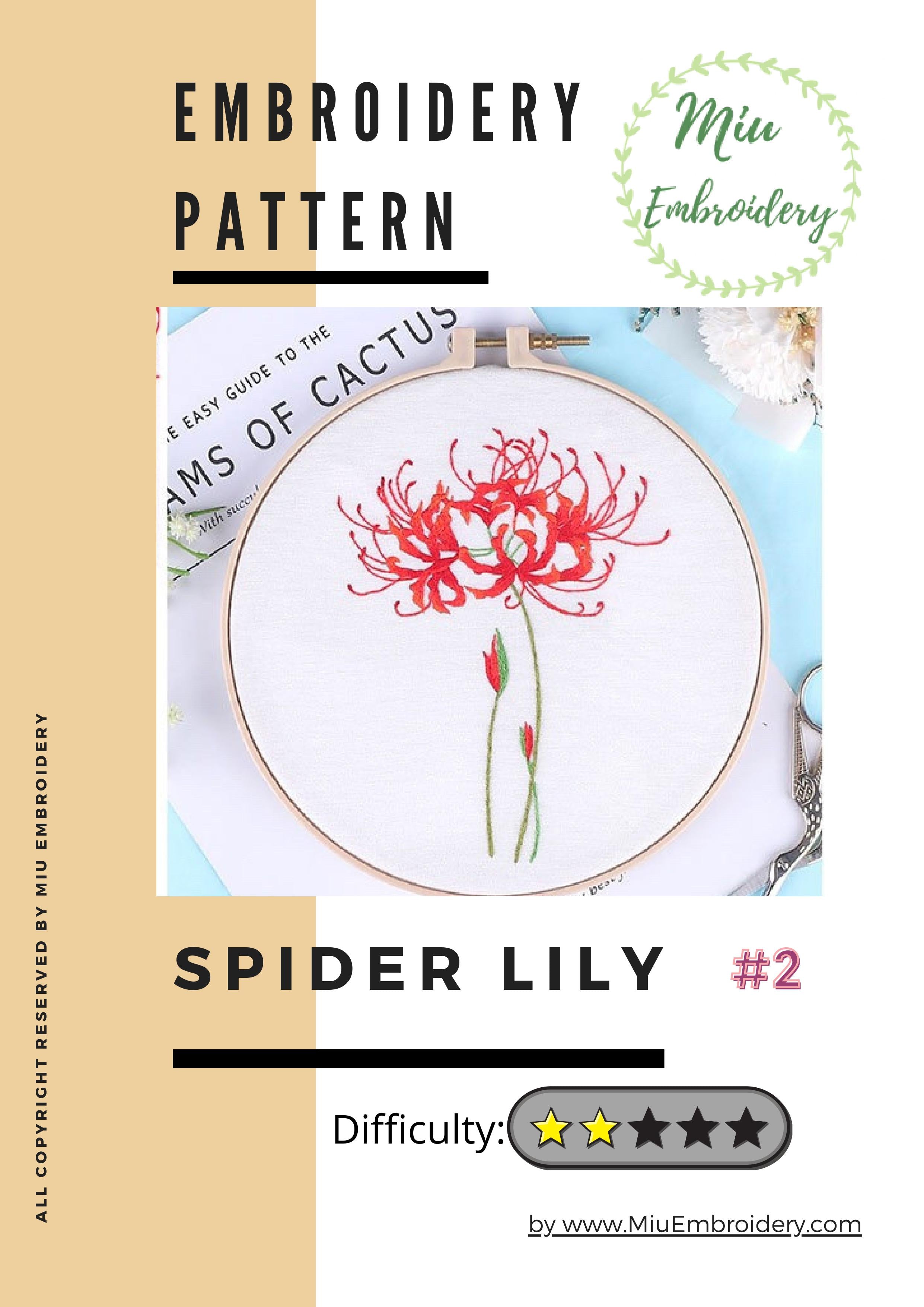 spider lily embroidery Spider Lily PDF Embroidery Pattern + Video Tutorial – MiuEmbroidery
