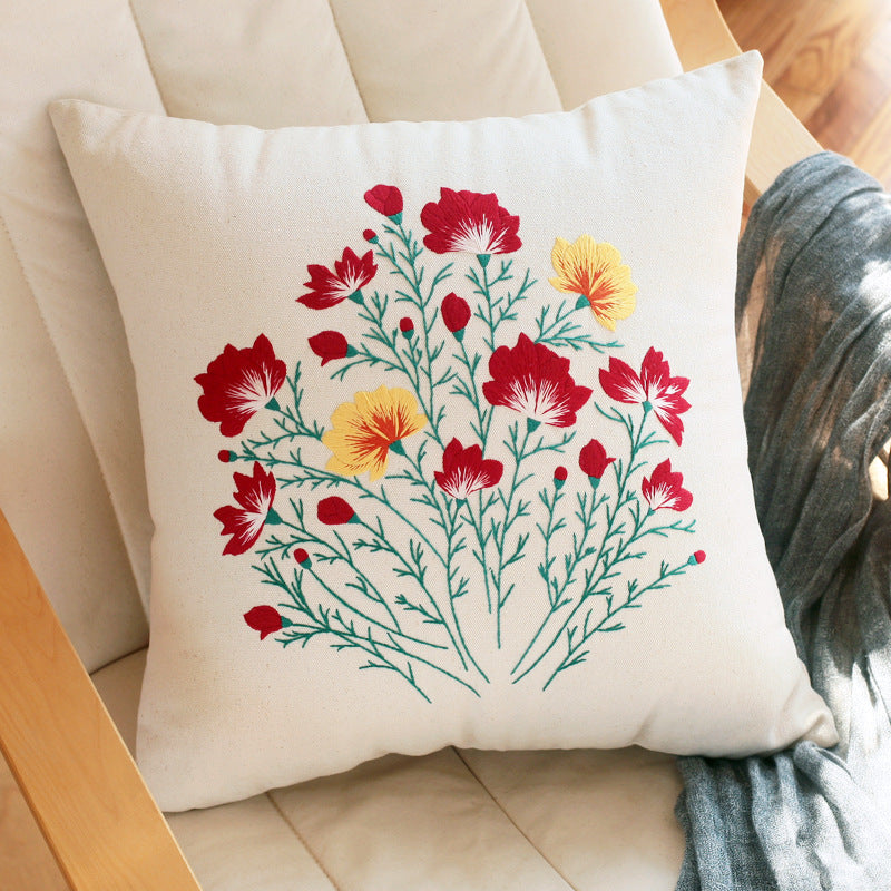 Flower Bouquet Linen Cushion Cover DIY Embroidery Kit