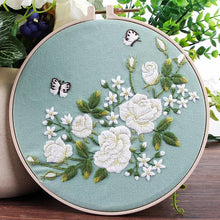 Load image into Gallery viewer, White Roses Intermediate  Hand Embroidery Kit
