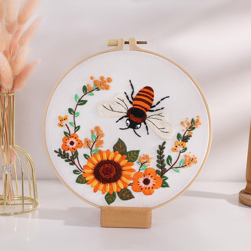 Bees & Flowers Hand Embroidery DIY Kit 20cm