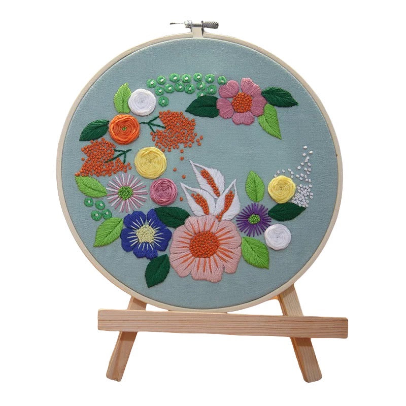 Beginners Flower Bouquet DIY Hand Embroidery Kit 20cm