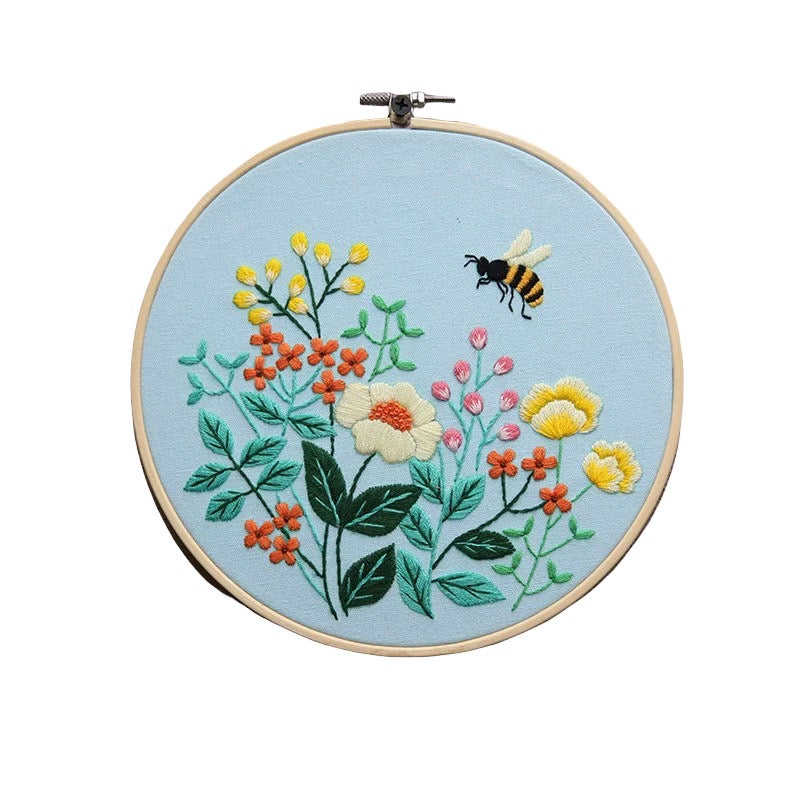 Beginners Flowers in Garden  Hand Embroidery Kit 20cm