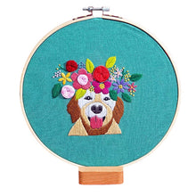 Charger l&#39;image dans la galerie, Beginners Dog with Flowers Hand Embroidery Kit 20cm

