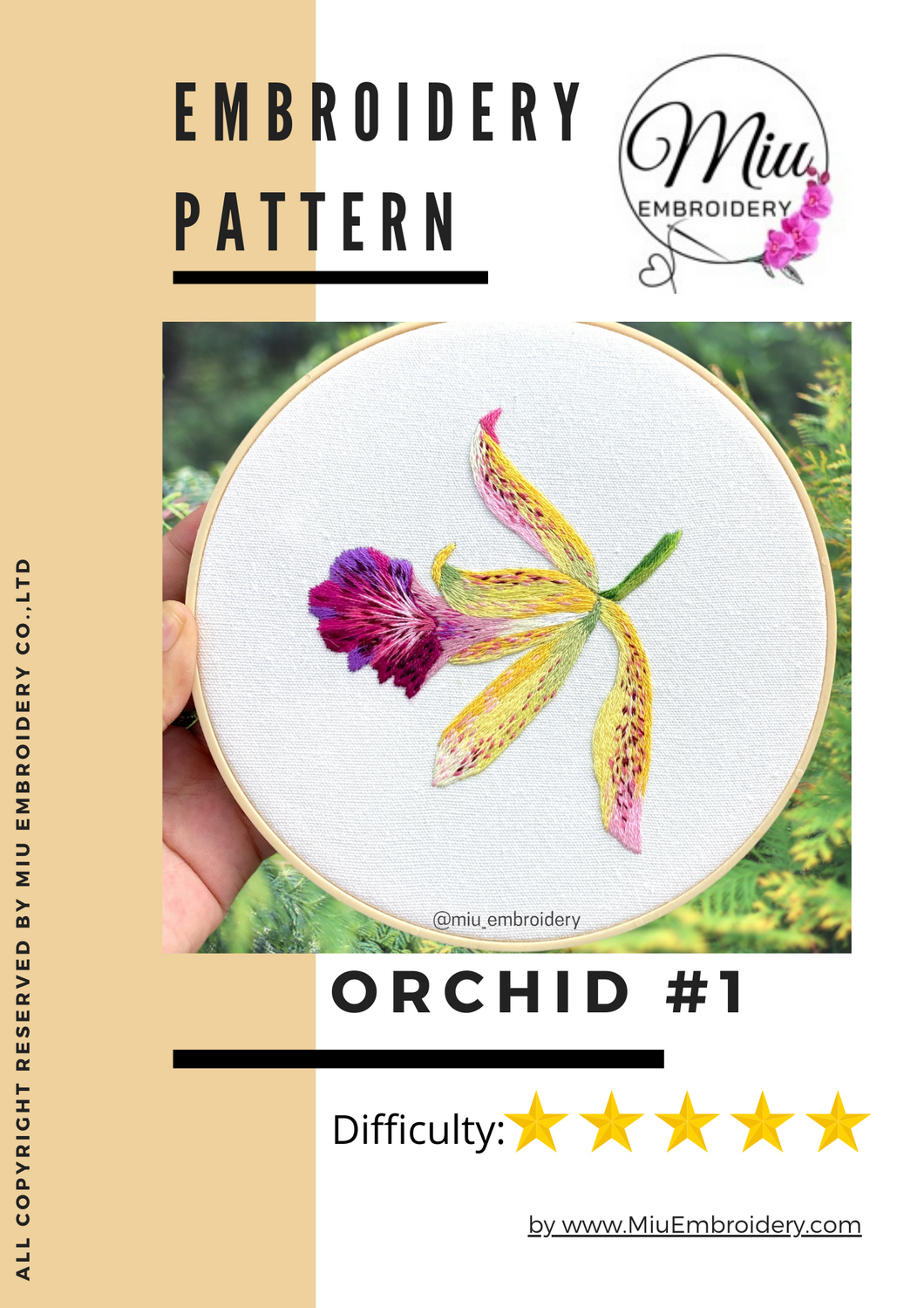 Flor #1 Orquídea PDF Patrón de Bordado + Video Tutorial