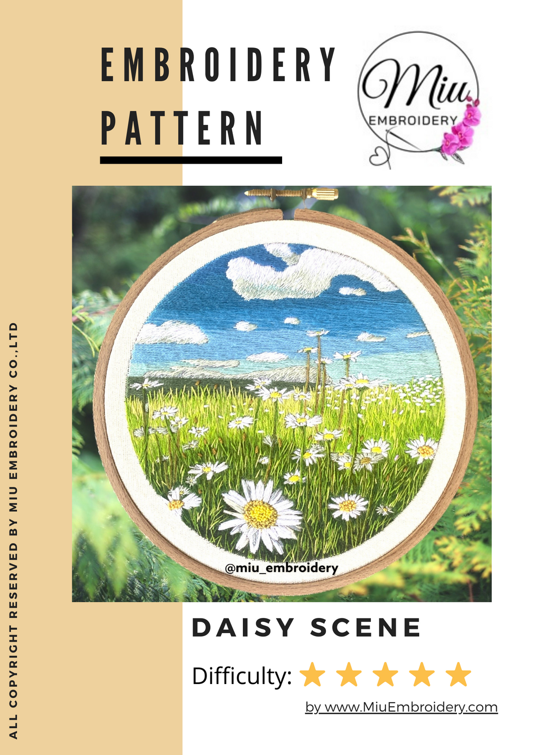 Daisy Scene PDF Embroidery Pattern  + Video Tutorial