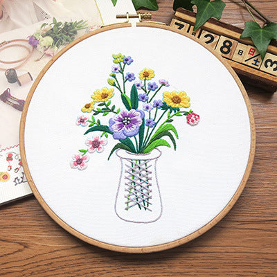 Flower in Vase Hand Embroidery Full Kit 20cm