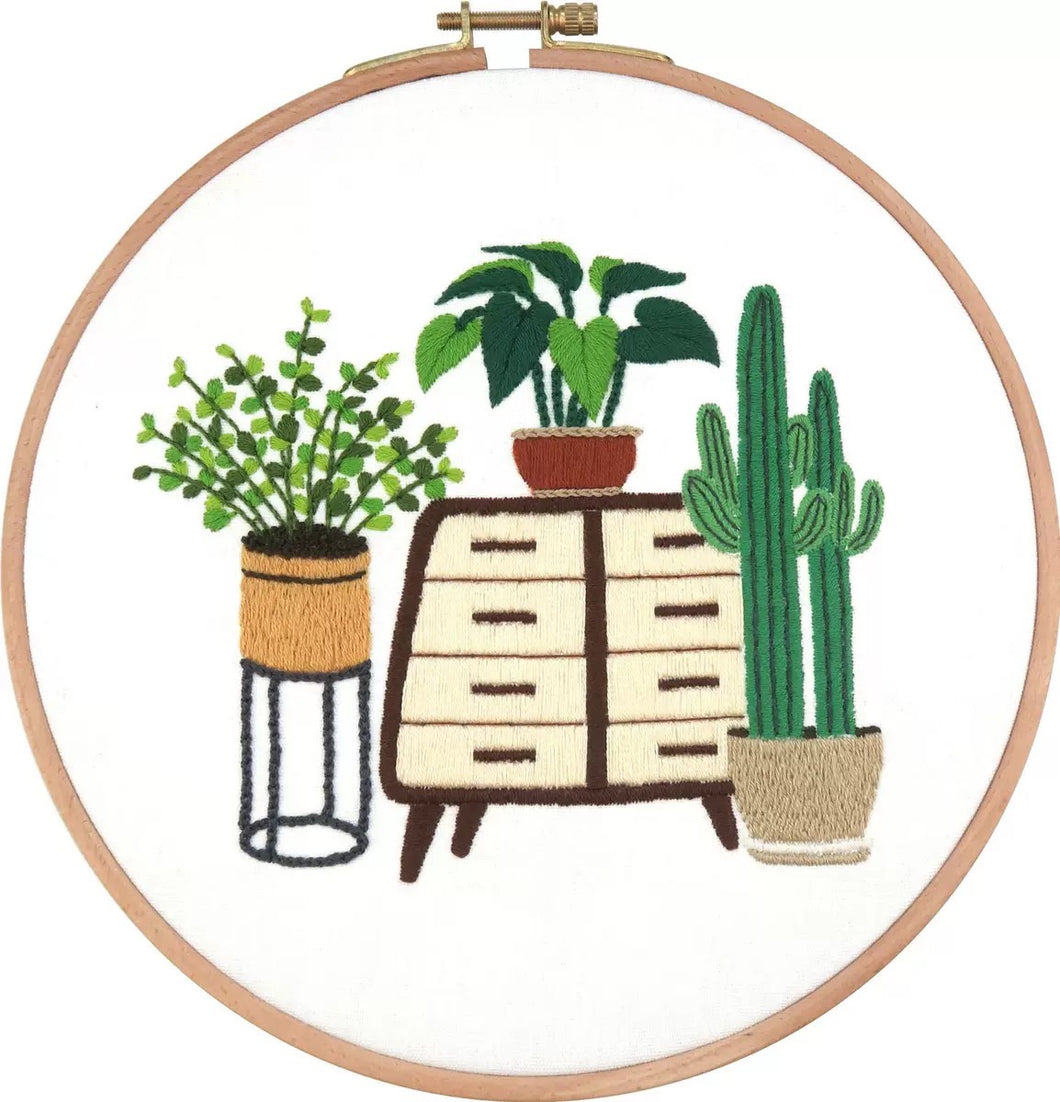 Cat & Plants DIY Hand Embroidery Kit 20cm