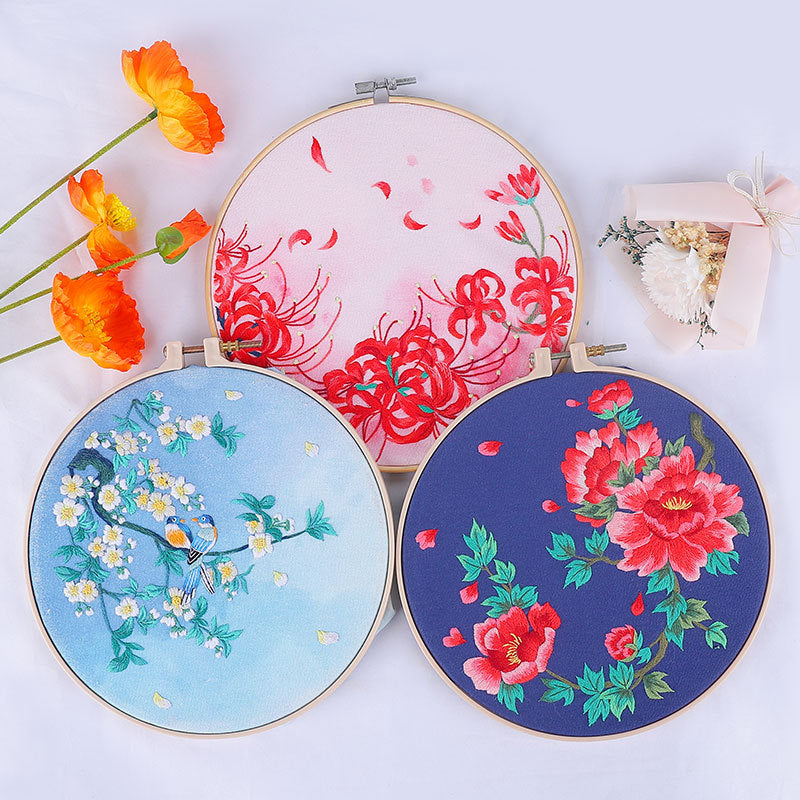 spider lily embroidery HD Print Spider Lily Hand Embroidery Full Kit 20cm – MiuEmbroidery