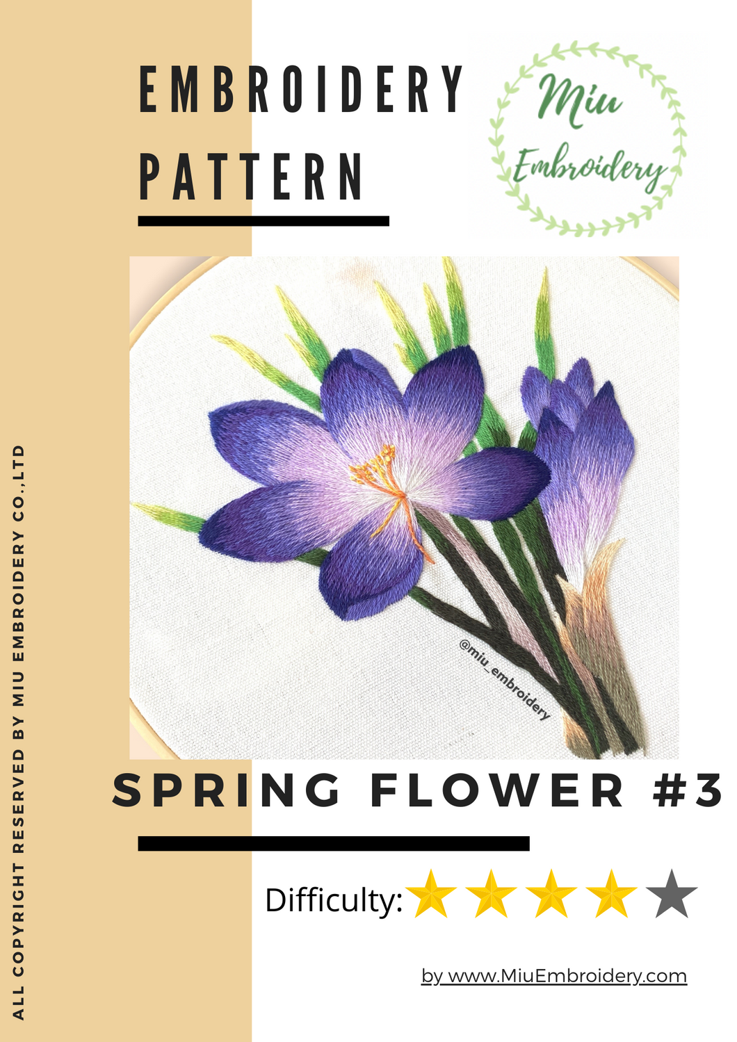 Spring Flower 3 PDF Embroidery Pattern  + Video Tutorial