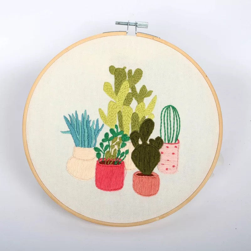 Beginners Green Plants Hand Embroidery Kit 20cm