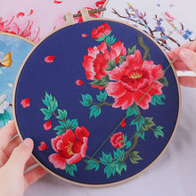 Load image into Gallery viewer, Red Peony flower hand embroidery kit
