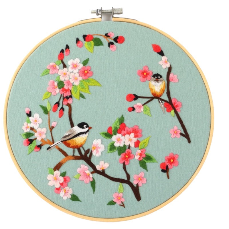 Peach Blossom & Birds 1 Strand Hand Embroidery Kit 8”