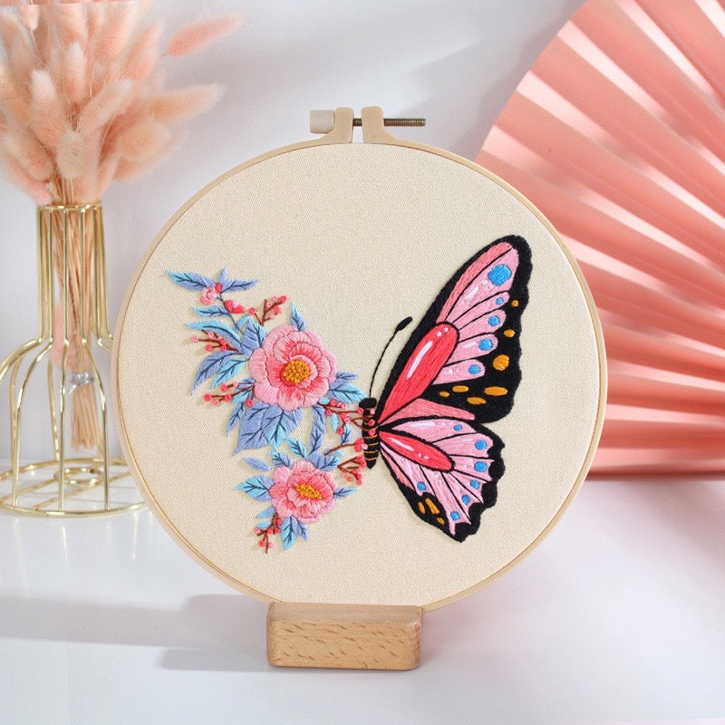 Floral Butterfly 1 Hand Embroidery Kit 20cm