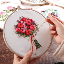 Load image into Gallery viewer, Beginners Red Rose Bouquet Hand embroidery kit
