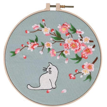 Load image into Gallery viewer, Cat &amp; Peach Blossom embroidery kit
