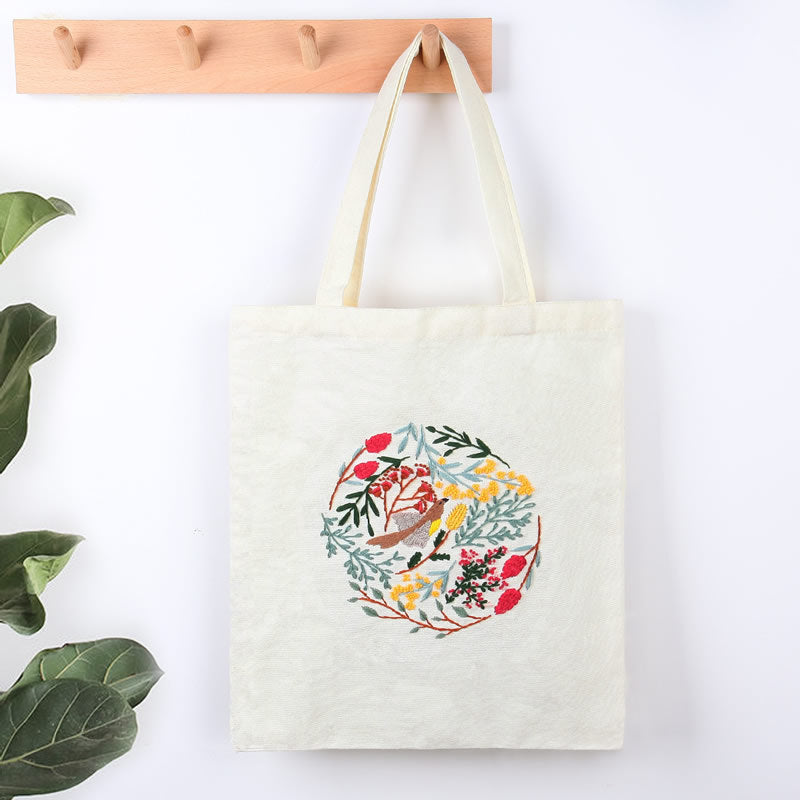 Morden Floral Tote Canvas Bag Hand Embroidery Kit