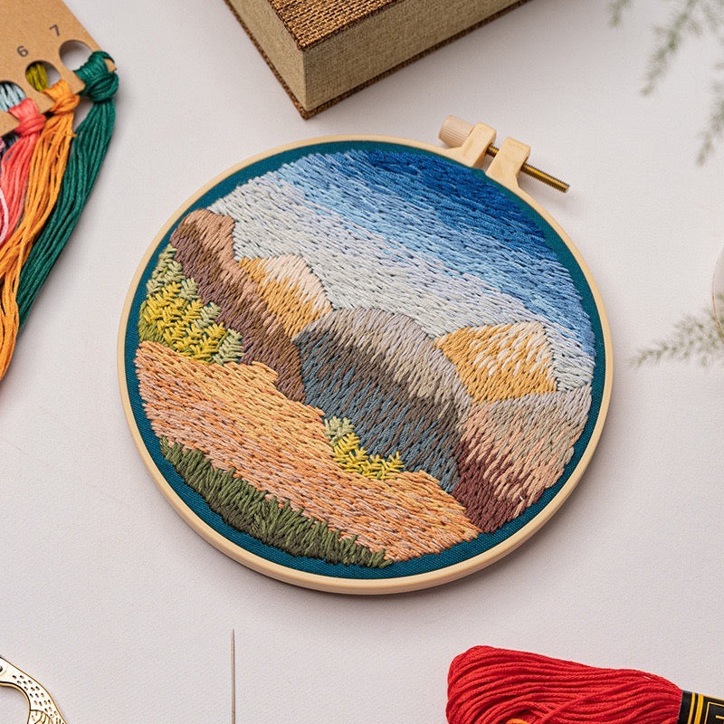 Beginners Thread Painting Landscape Hand Embroidery DIY Kit 20cm