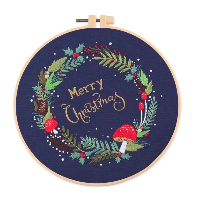 Christmas Wreath DIY Hand Embroidery Kit 20cm