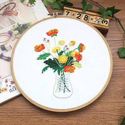 Botanical Flower Bouquet Hand Embroidery Kit 20cm – MiuEmbroidery