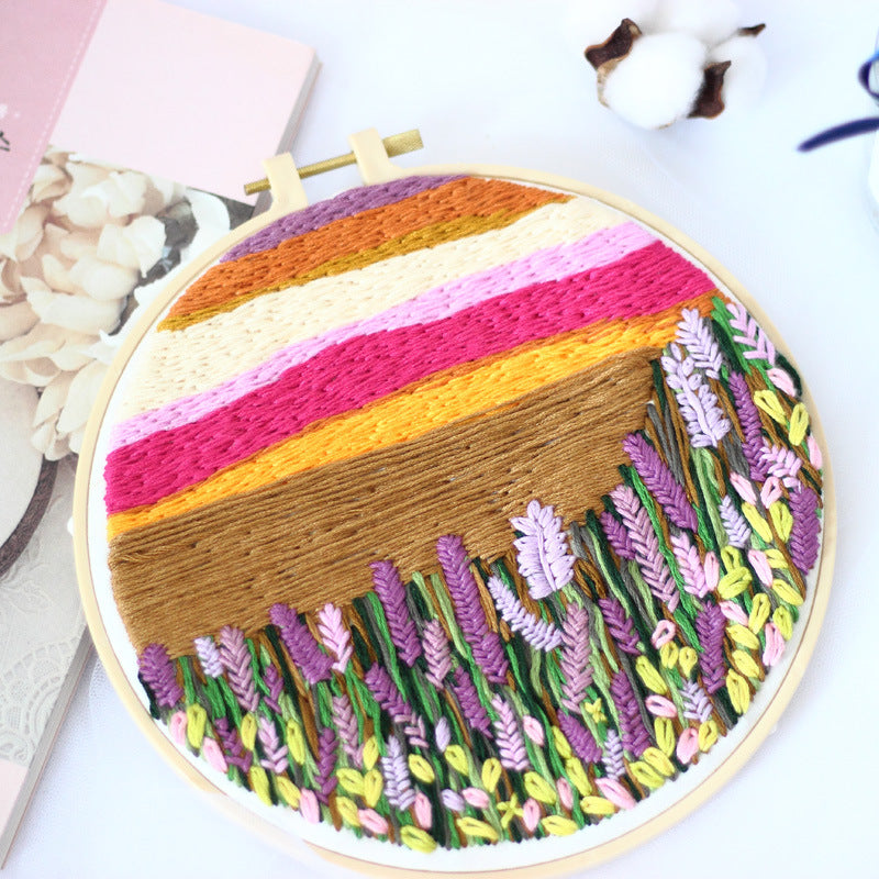 Lavender Landscape Morden Hand Embroidery Kit 20cm