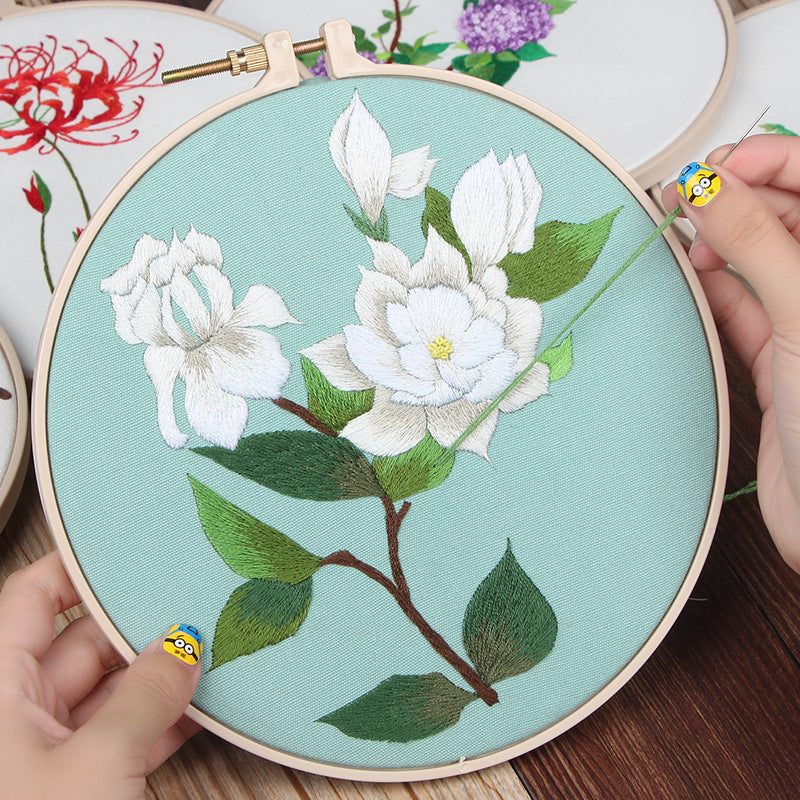 Gardenia Flower Hand Embroidery Full Kit 20cm