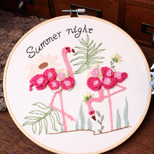 Load image into Gallery viewer, 3D Flowers Flamingo  Hand Embroidery DIY Kit 20cm
