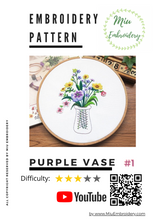 Load image into Gallery viewer, Purple Vase PDF Embroidery Pattern  + Video Tutorial
