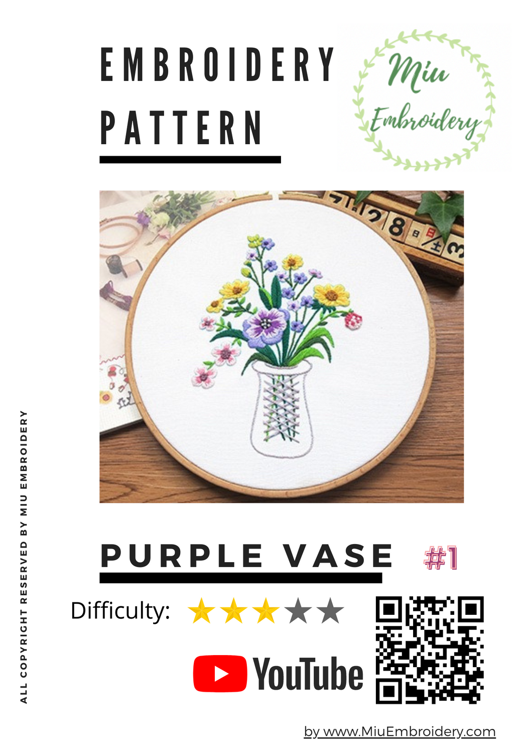 Purple Vase PDF Embroidery Pattern  + Video Tutorial