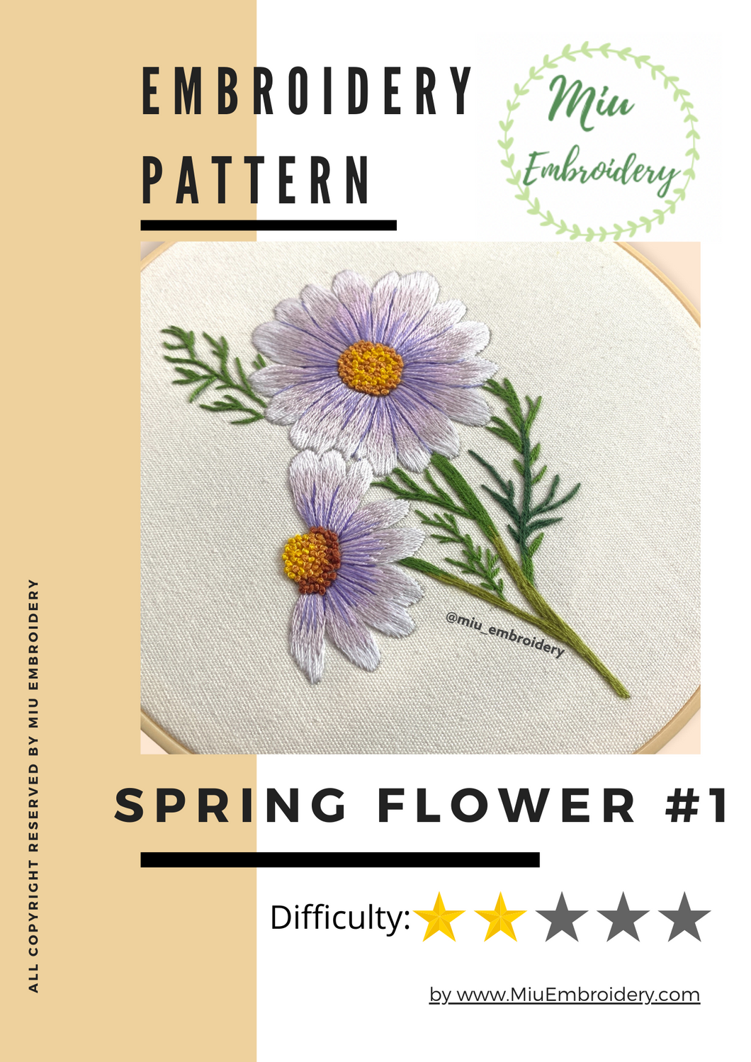 Purple Daisy PDF Embroidery Pattern  + Video Tutorial