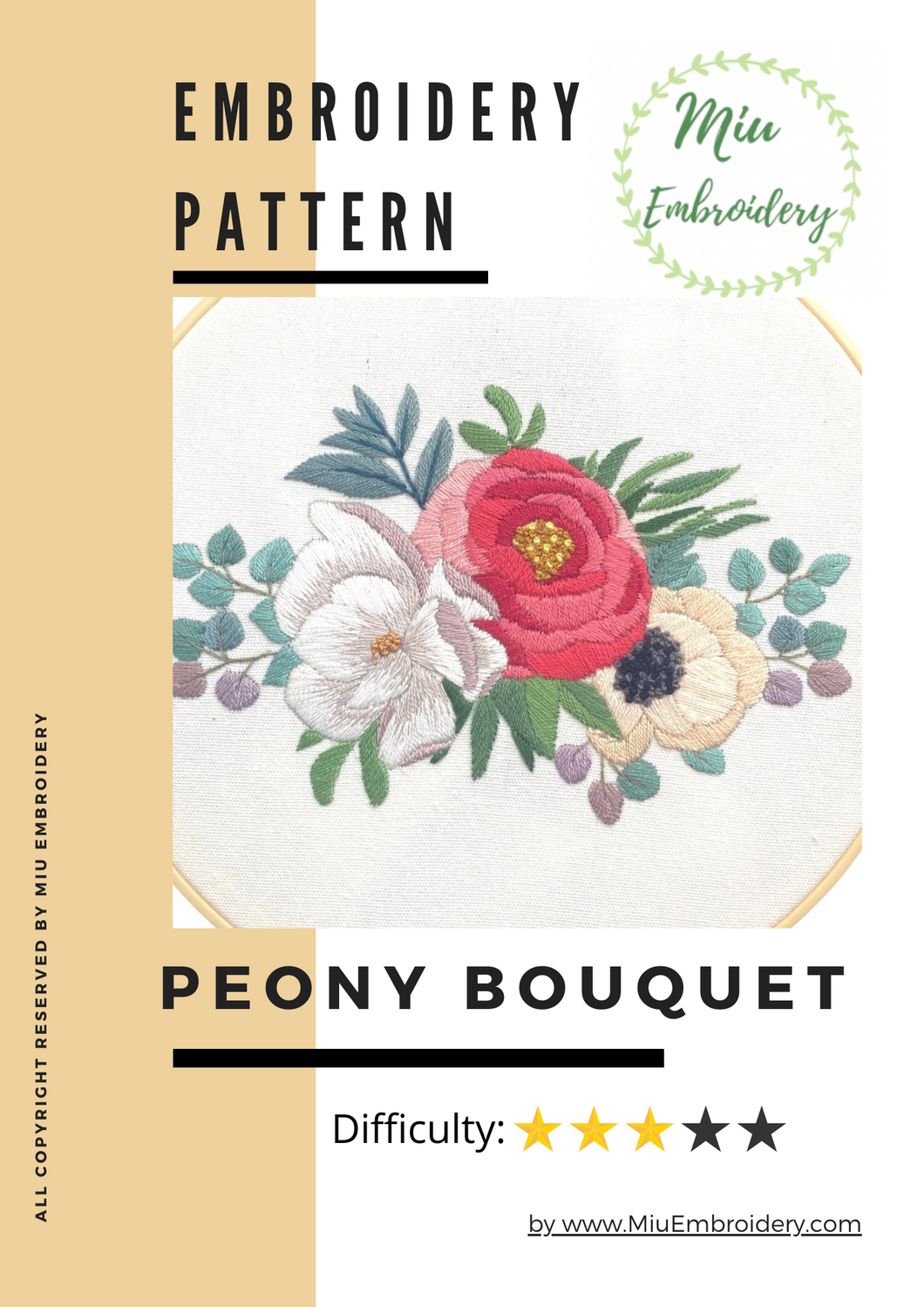 Peony Bouquet  PDF Embroidery Pattern  + Video Tutorial
