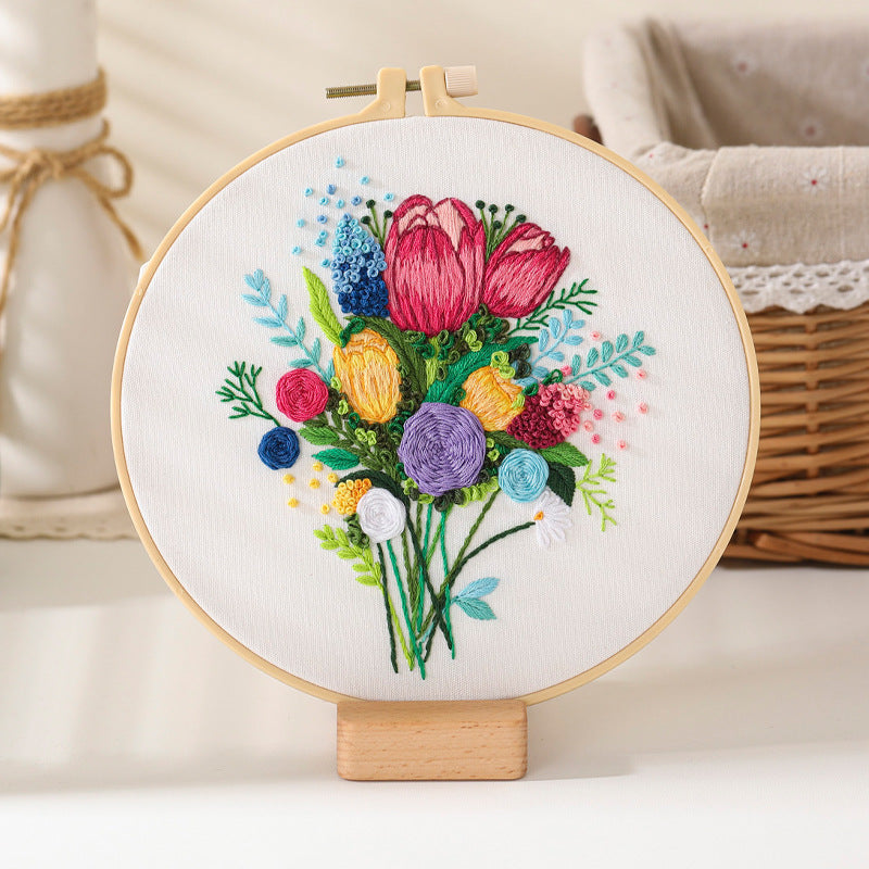 Modern Flower Bouquet DIY Hand Embroidery Kit 20cm