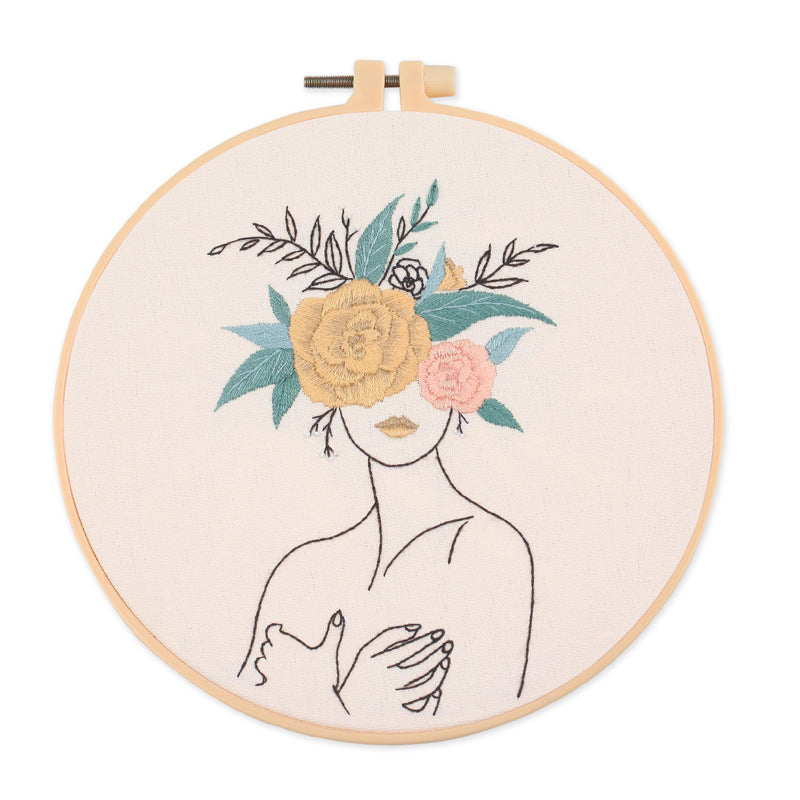 Woman with Flower Morden Hand Embroidery Kit 20cm