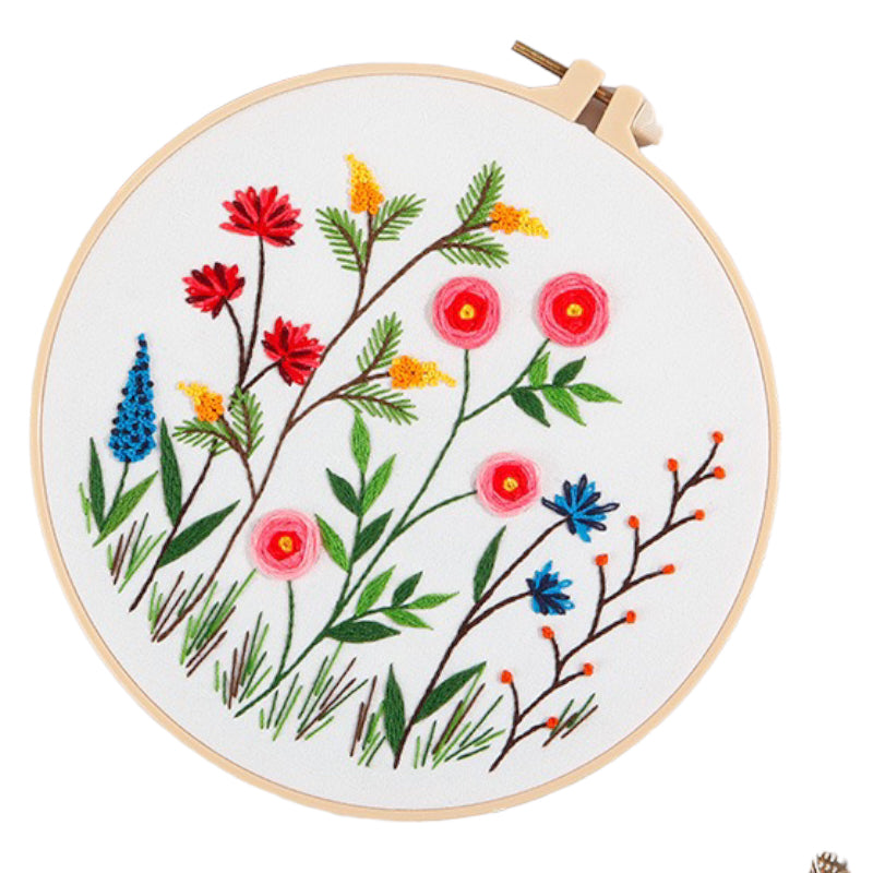 Beginners Wild Flowers Hand Embroidery DIY Kit 20cm