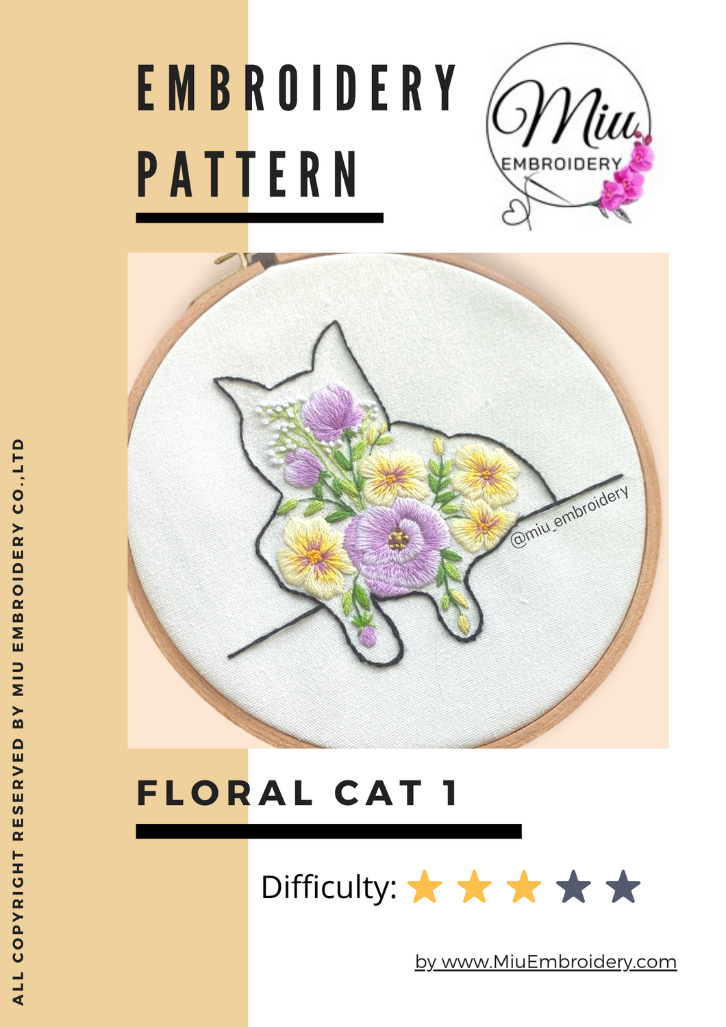 Floral Cat 1 PDF Embroidery Pattern  + Video Tutorial