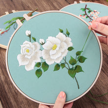 Load image into Gallery viewer, White Camélia Hand Embroidery Kit 8 inch
