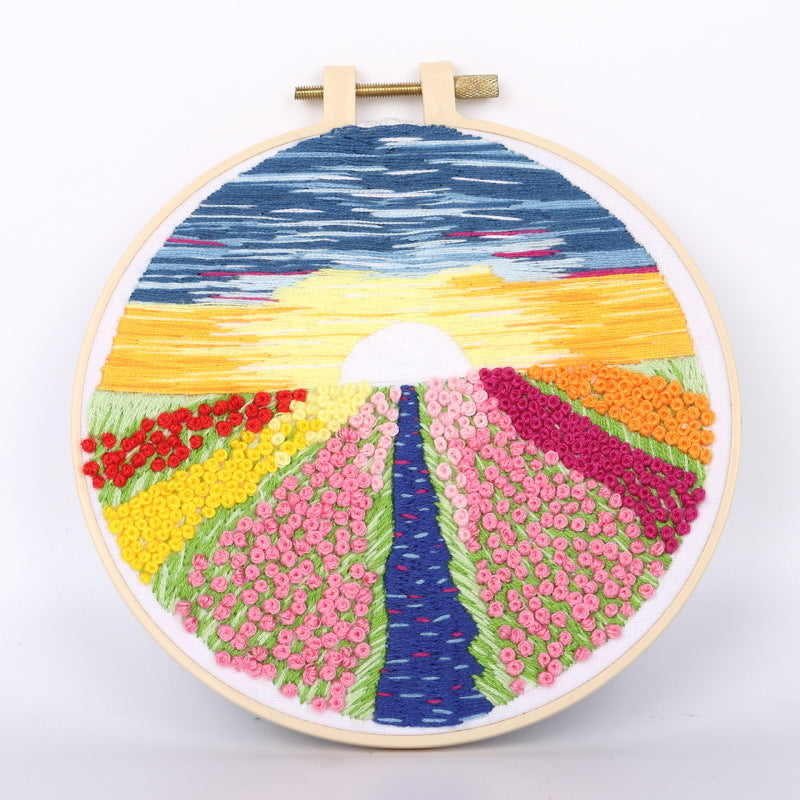 Landscape Flower Field Morden Hand Embroidery Kit 20cm