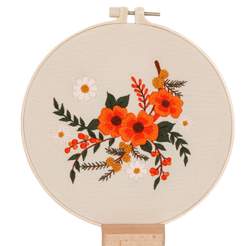 Beginners Flower Bouquet  Hand Embroidery DIY Kit 20cm