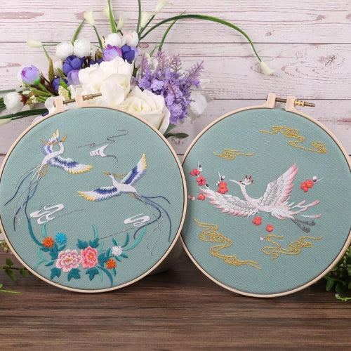 Crane & flowers embroidery kit