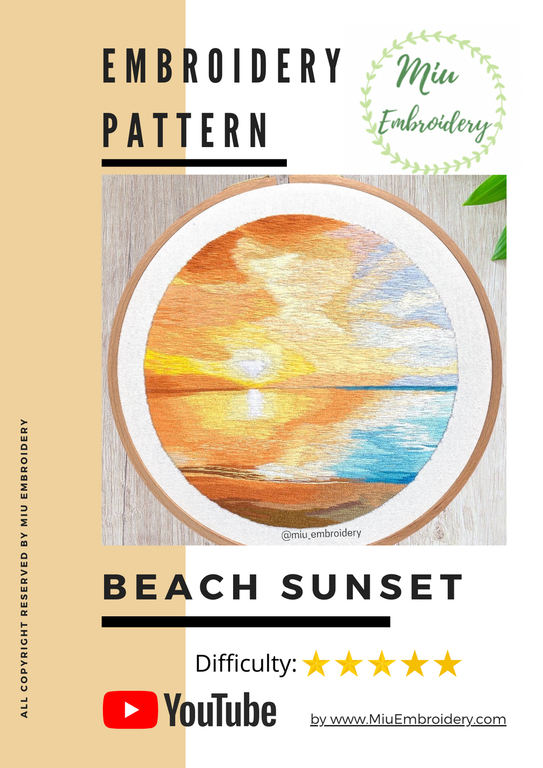 Beach Sunset PDF Embroidery Pattern  + Video Tutorial