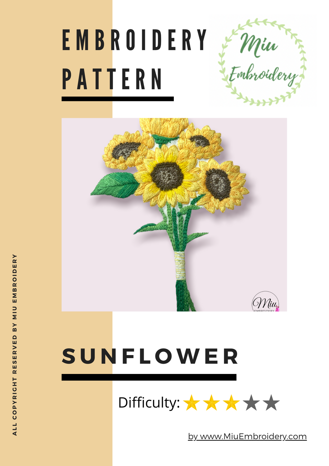 Sunflower Bouquet PDF Embroidery Pattern  + Video Tutorial