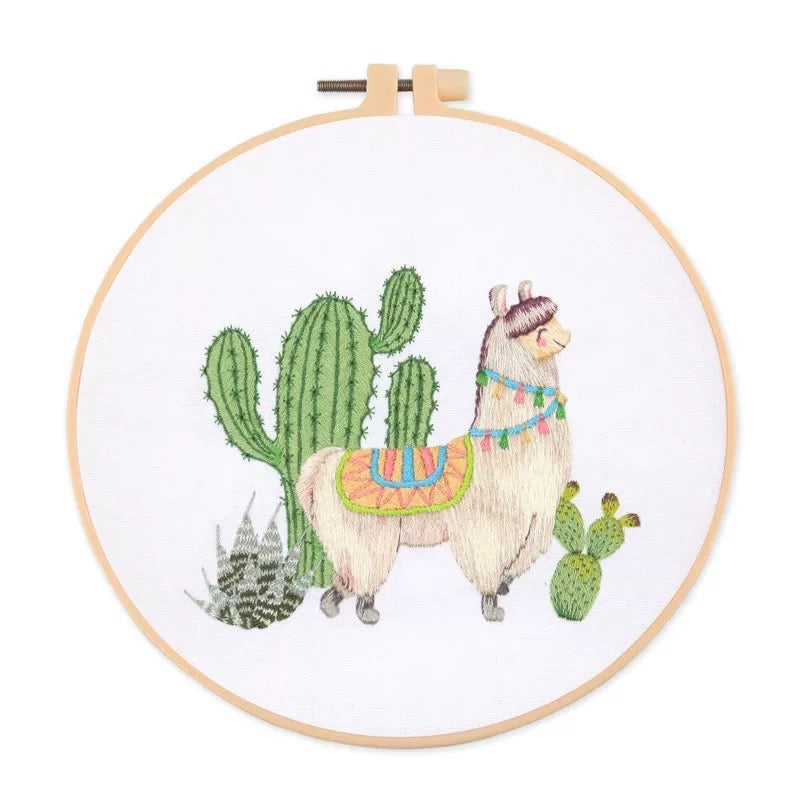 Kit de Bordado a Mano Llama y Cactus DIY 20cm