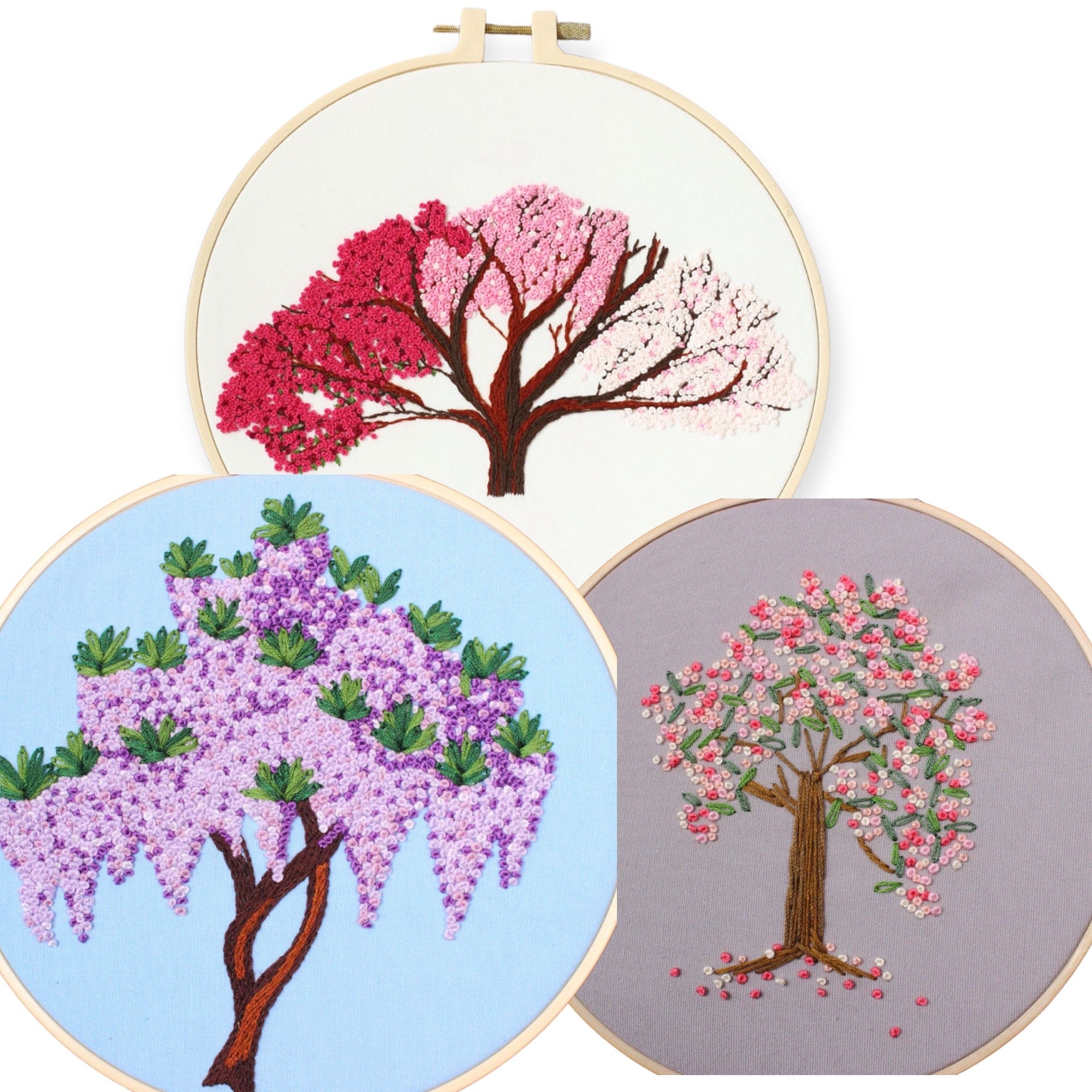 French Knot Trees Hand Embroidery DIY Kit 20cm – MiuEmbroidery