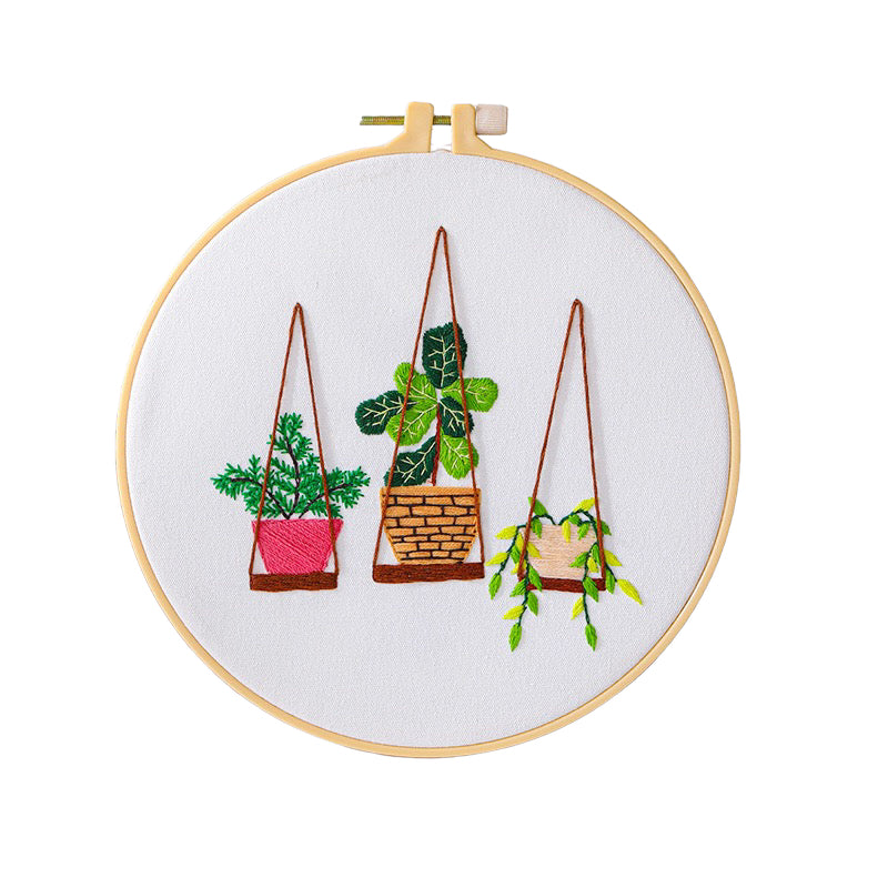 Beginners Hanging Plants Hand Embroidery DIY Kit 20cm
