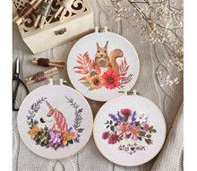 Load image into Gallery viewer, Cute Modern Floral Animal Hand Embroidery Kit 20cm
