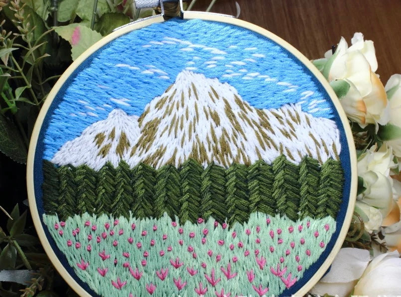 Thread Painting Mountain View DIY Hand Embroidery Kit 20cm